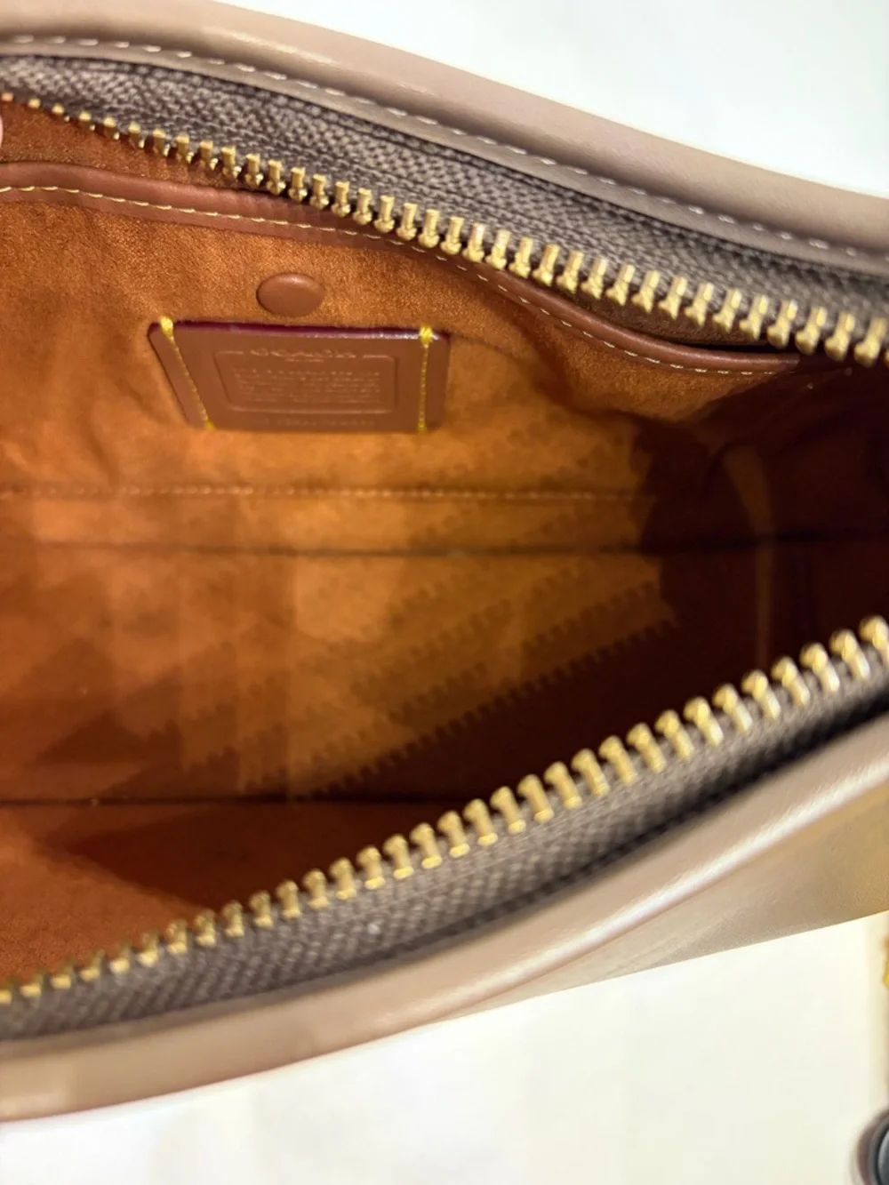 Coach Eve Leather Shoulder Bag with Gold Accent in the color in dark stone - Picture 12 of 13
